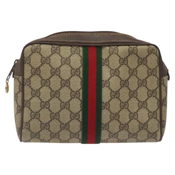 GUCCI GG Supreme Web Sherry Line Clutch Bag PVC Beige Gold 010 378 Auth 119887 - Picture 13 of 16